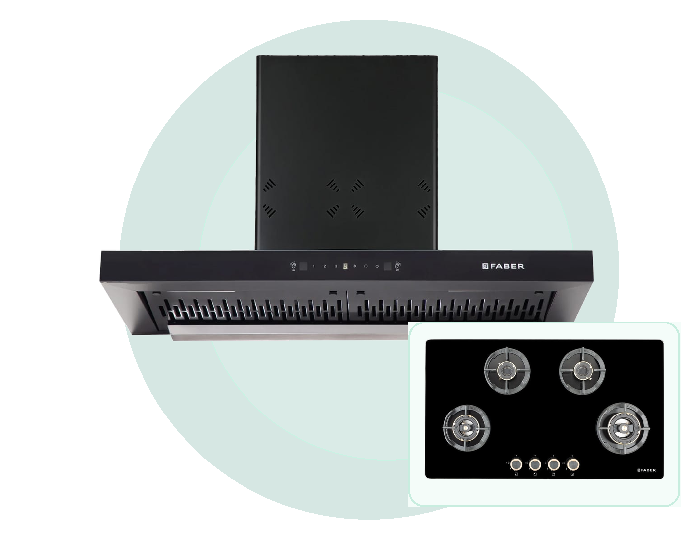 Black chimney and kitchen gas hob product images