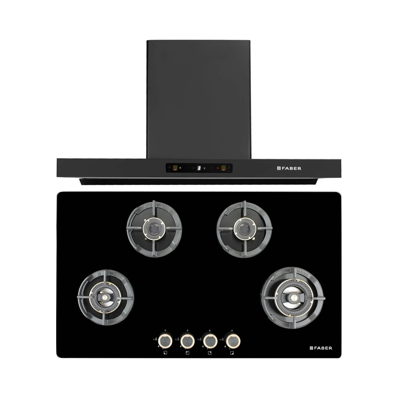 Chimney and four-burner gas hob
